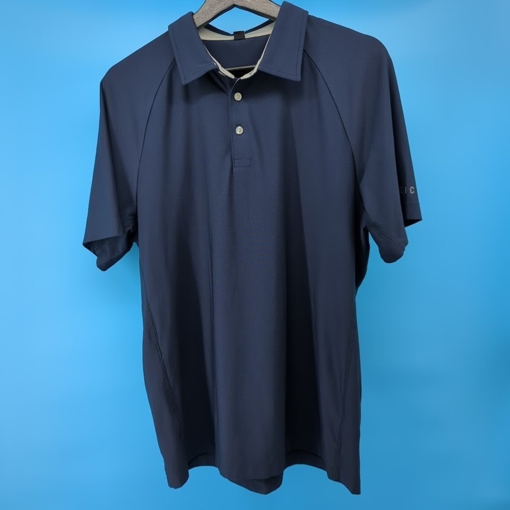 Public Rec Polo Shirt Mens Medium Navy Blue Performance Stretch Athletic *READ*